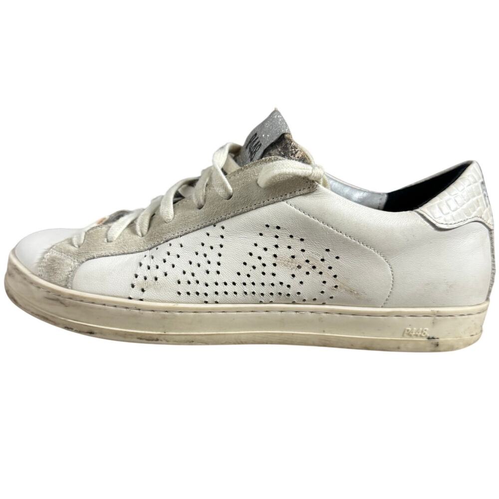 P448 John Shoes Women EU 38 US 8 White Low Top Leather Sneaker Lace Up Casual